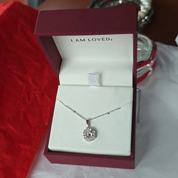 Real Sterling silver 18 " chain w/ White sapphire gemstone halo charm - Picture 1 of 1